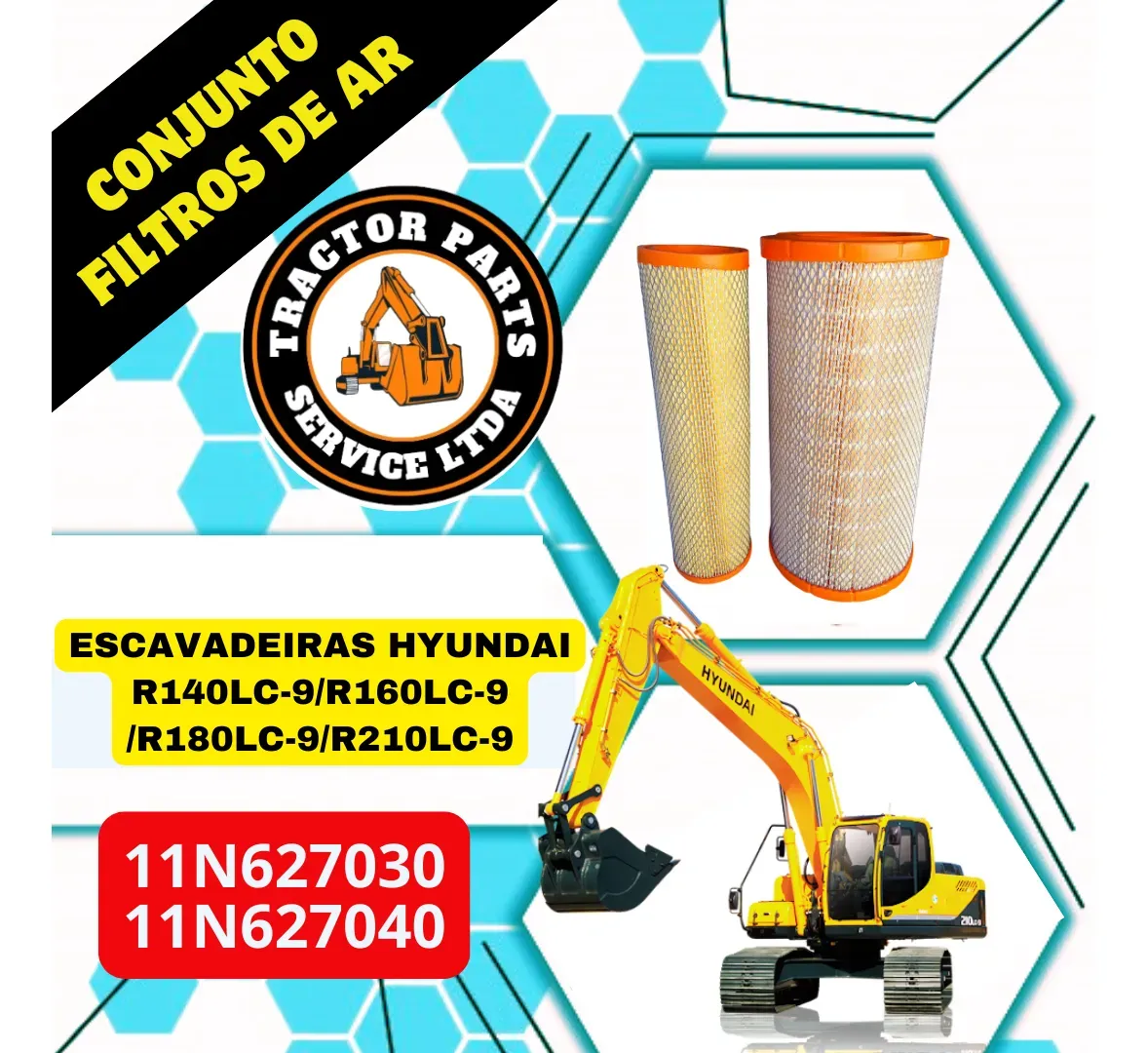 Cj Filtro De Ar Escavadeiras Hyundai - 11n627030 + 11n627040 - Imagem 2